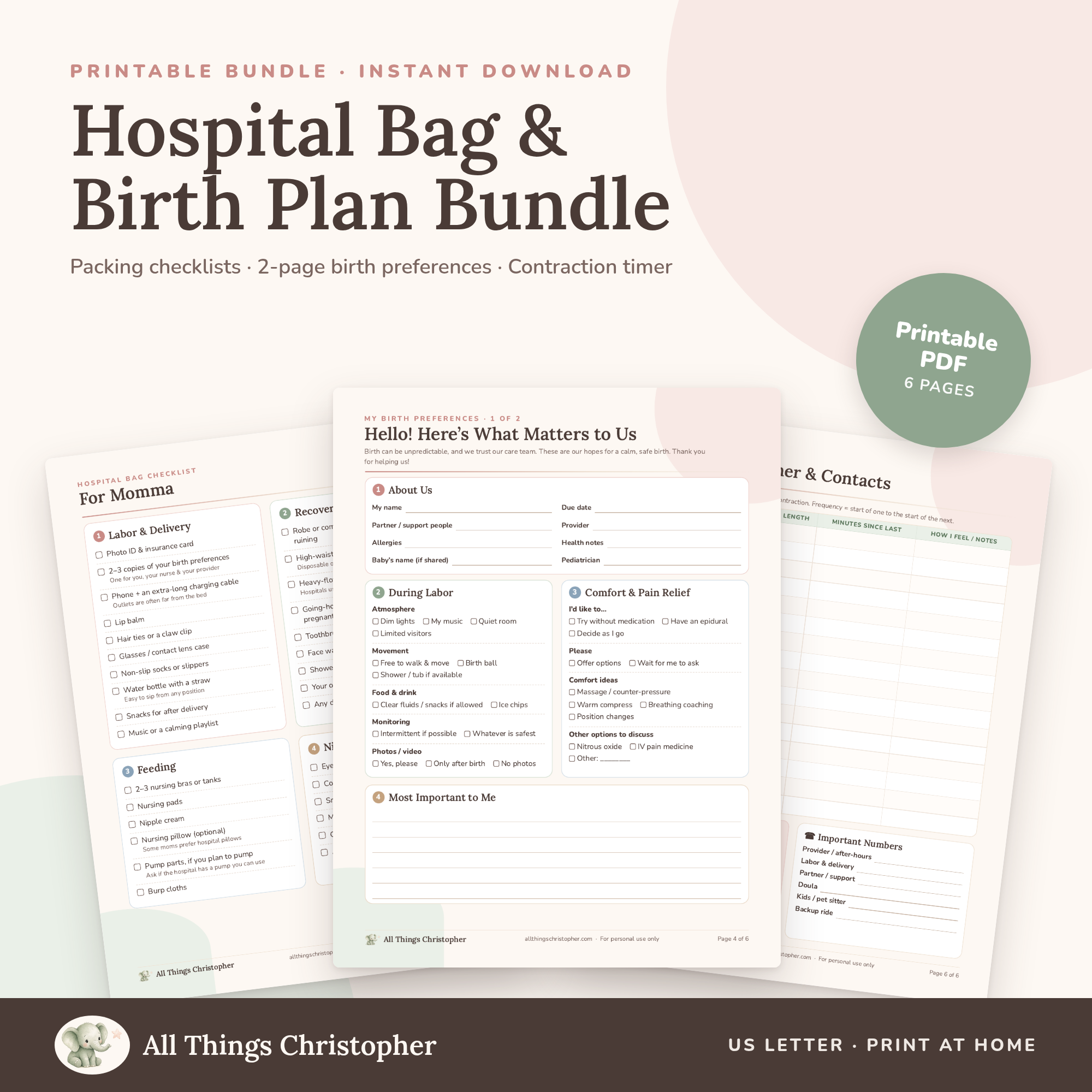 Hospital Bag & Birth Plan Bundle