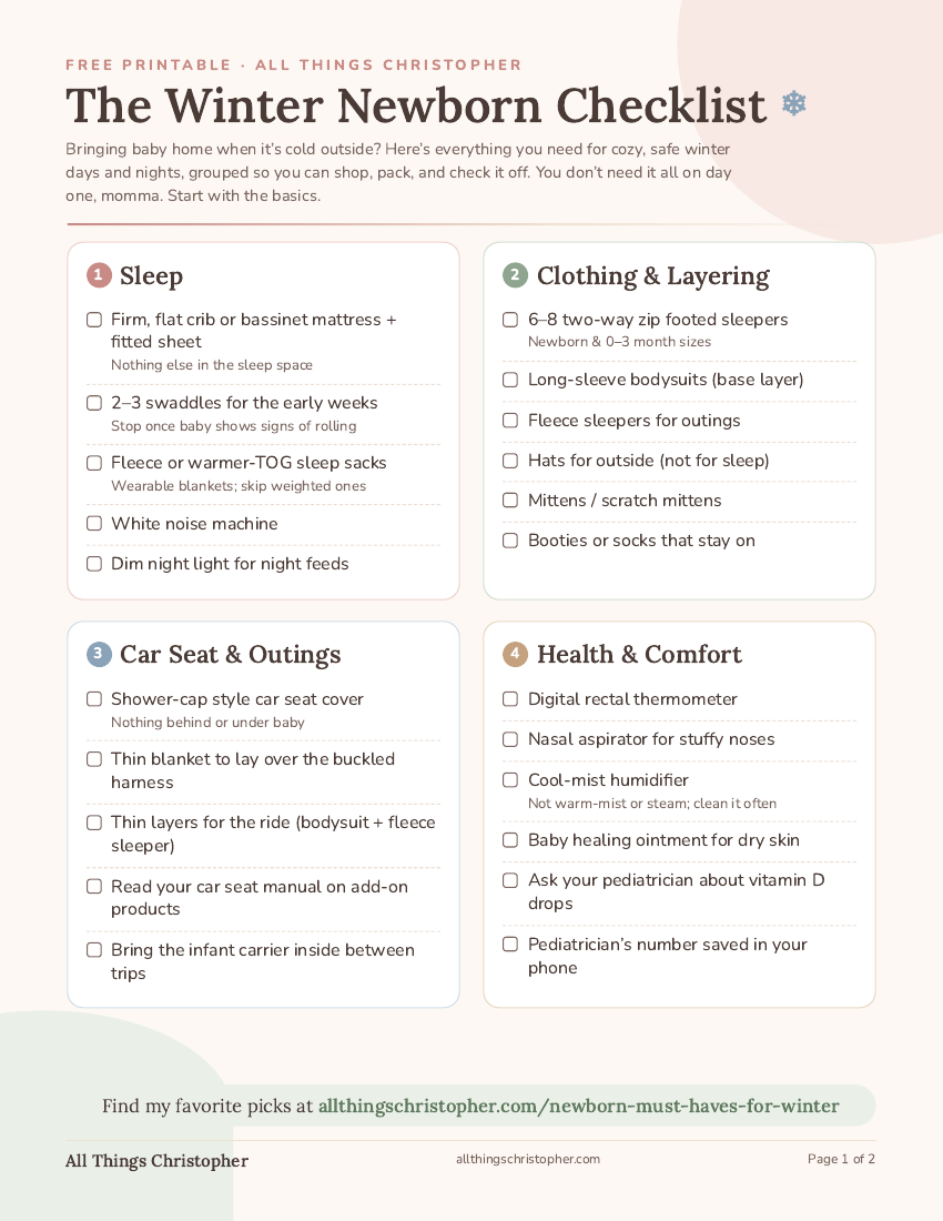 Winter Newborn Checklist